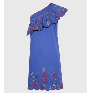 Saloni Blue Embroidered One Shoulder Dress